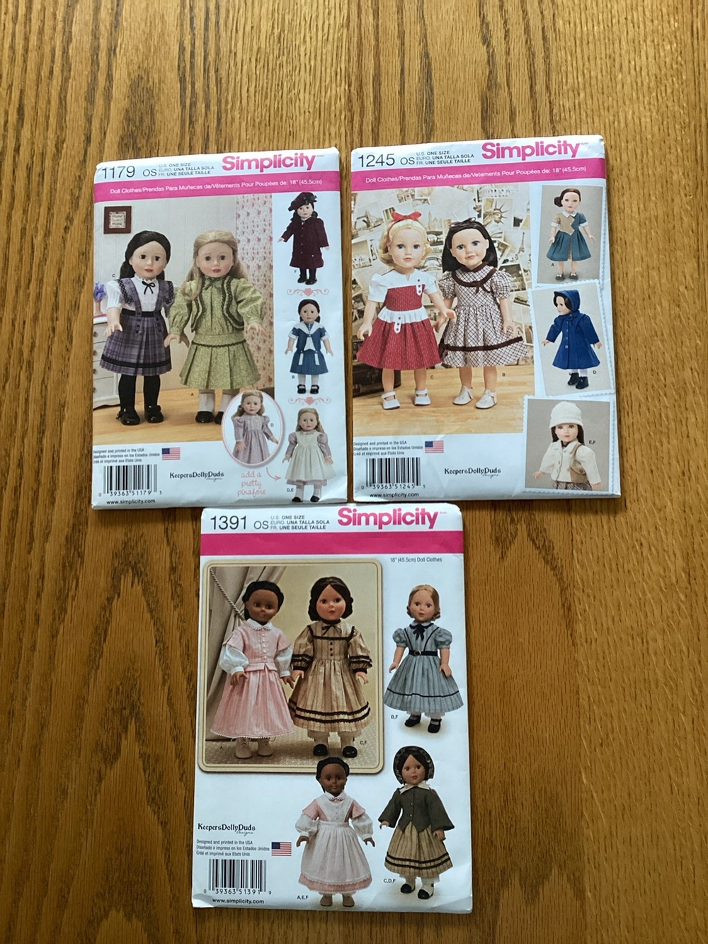 3 Simplicity period 18” doll patterns NWT